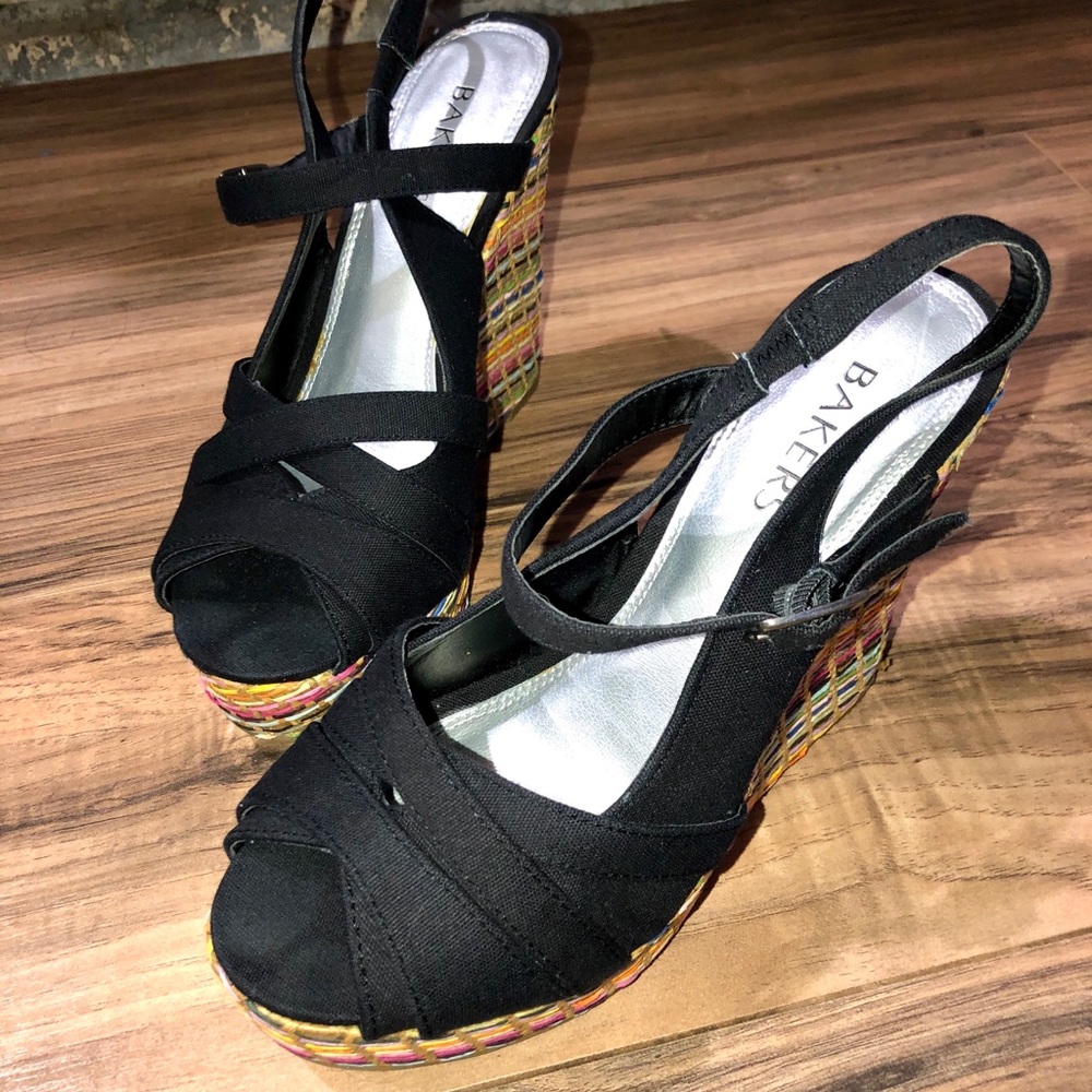 Black Baker Rainbow Wedges Size 8